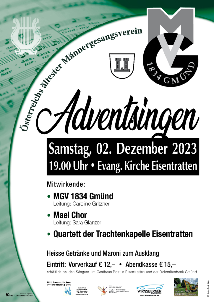 Adventsingen 2023 20.12.2023 19h Evang. Kirche Eisentratten